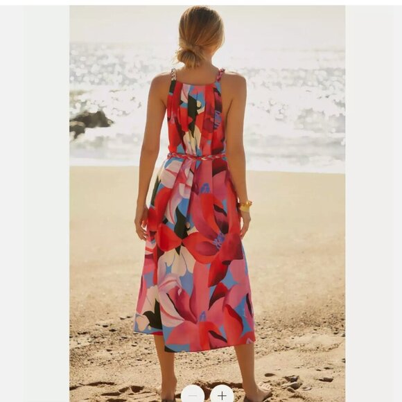 Farm Rio New Festival Color Halter Dress Size L Pink Blue Beach Sundress Braided - Picture 2 of 5